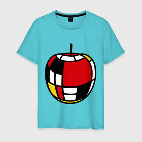 Мужская футболка хлопок с принтом Яблоко в Кировске, 100% хлопок | прямой крой, круглый вырез горловины, длина до линии бедер, слегка спущенное плечо. | витраж | квадратики | кусочки | мозаика | фрукт | цветное | яблоко | яблочко