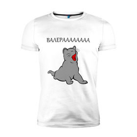 Мужская футболка премиум с принтом Валерааааа в Кировске, 92% хлопок, 8% лайкра | приталенный силуэт, круглый вырез ворота, длина до линии бедра, короткий рукав | валера | интернет | кот | котенок | котик | котэ | прикол