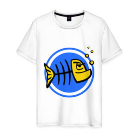 Мужская футболка хлопок с принтом Рыба (1) в Кировске, 100% хлопок | прямой крой, круглый вырез горловины, длина до линии бедер, слегка спущенное плечо. | скелет