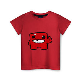 Детская футболка хлопок с принтом Super Meat Boy в Кировске, 100% хлопок | круглый вырез горловины, полуприлегающий силуэт, длина до линии бедер | meatboy