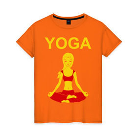 Женская футболка хлопок с принтом yoga в Кировске, 100% хлопок | прямой крой, круглый вырез горловины, длина до линии бедер, слегка спущенное плечо | yoga | девушка | здоровый образ жизни | зож | йога | кундалини | медитация | фитнес