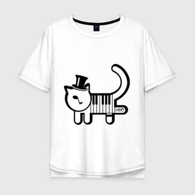 Мужская футболка хлопок Oversize с принтом Полоска в Кировске, 100% хлопок | свободный крой, круглый ворот, “спинка” длиннее передней части | кот | котенок | котик | кошечка | кошка | кошка пианино | пианино