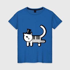 Женская футболка хлопок с принтом Полоска в Кировске, 100% хлопок | прямой крой, круглый вырез горловины, длина до линии бедер, слегка спущенное плечо | кот | котенок | котик | кошечка | кошка | кошка пианино | пианино