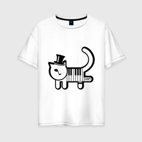 Женская футболка хлопок Oversize с принтом Полоска в Кировске, 100% хлопок | свободный крой, круглый ворот, спущенный рукав, длина до линии бедер
 | кот | котенок | котик | кошечка | кошка | кошка пианино | пианино
