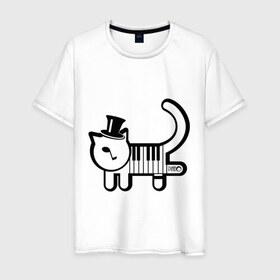 Мужская футболка хлопок с принтом Полоска в Кировске, 100% хлопок | прямой крой, круглый вырез горловины, длина до линии бедер, слегка спущенное плечо. | кот | котенок | котик | кошечка | кошка | кошка пианино | пианино