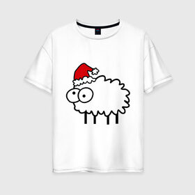 Женская футболка хлопок Oversize с принтом Новогодний бараш в Кировске, 100% хлопок | свободный крой, круглый ворот, спущенный рукав, длина до линии бедер
 | баран | бараш | бараш в шапке | барашек | новый год | овечка
