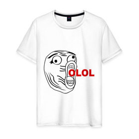 Мужская футболка хлопок с принтом OLOLO в Кировске, 100% хлопок | прямой крой, круглый вырез горловины, длина до линии бедер, слегка спущенное плечо. | интернет мемы | интернет приколы | кричащая рожа | мемы | мемы интернета | ололо | ололошка | рожа