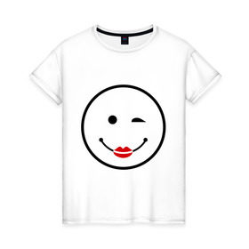 Женская футболка хлопок с принтом Смайл девчачий в Кировске, 100% хлопок | прямой крой, круглый вырез горловины, длина до линии бедер, слегка спущенное плечо | smile | девушка | для девушек | смайл | смайлик | улыбка