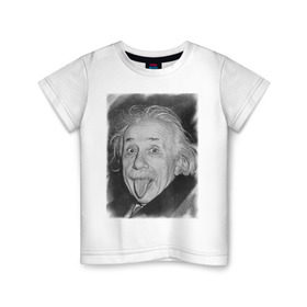 Детская футболка хлопок с принтом Энштейн язык в Кировске, 100% хлопок | круглый вырез горловины, полуприлегающий силуэт, длина до линии бедер | einstein | высунутый язык | знаменитость | знаменитые личности | ученый | физик | эйнштейн | язык