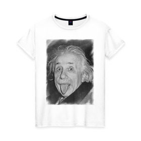 Женская футболка хлопок с принтом Энштейн язык в Кировске, 100% хлопок | прямой крой, круглый вырез горловины, длина до линии бедер, слегка спущенное плечо | einstein | высунутый язык | знаменитость | знаменитые личности | ученый | физик | эйнштейн | язык
