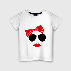 Детская футболка хлопок с принтом Vintage в Кировске, 100% хлопок | круглый вырез горловины, полуприлегающий силуэт, длина до линии бедер | бант | винтаж | губы | девушка | лицо | очки | помада