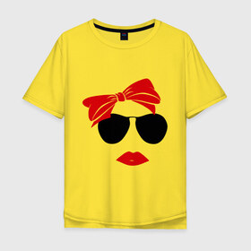 Мужская футболка хлопок Oversize с принтом Vintage в Кировске, 100% хлопок | свободный крой, круглый ворот, “спинка” длиннее передней части | бант | винтаж | губы | девушка | лицо | очки | помада