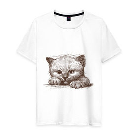 Мужская футболка хлопок с принтом Самый милый котёнок в Кировске, 100% хлопок | прямой крой, круглый вырез горловины, длина до линии бедер, слегка спущенное плечо. | домашние животные | кот | котенок | котик | коты | кошка | кошки | милый котенок