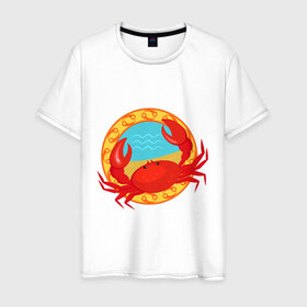 Мужская футболка хлопок с принтом Крутой зодиак - Рак в Кировске, 100% хлопок | прямой крой, круглый вырез горловины, длина до линии бедер, слегка спущенное плечо. | знаки зодиака | зодиак | рак | раки