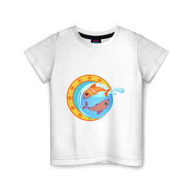 Детская футболка хлопок с принтом Крутой зодиак - Рыбы в Кировске, 100% хлопок | круглый вырез горловины, полуприлегающий силуэт, длина до линии бедер | Тематика изображения на принте: знаки зодиака | зодиак | рыба | рыбка | рыбы