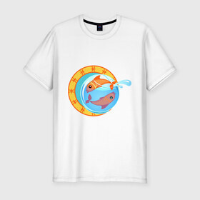 Мужская футболка премиум с принтом Крутой зодиак - Рыбы в Кировске, 92% хлопок, 8% лайкра | приталенный силуэт, круглый вырез ворота, длина до линии бедра, короткий рукав | знаки зодиака | зодиак | рыба | рыбка | рыбы