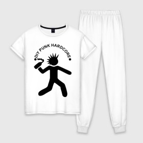 Женская пижама хлопок с принтом DIY punk hardcore в Кировске, 100% хлопок | брюки и футболка прямого кроя, без карманов, на брюках мягкая резинка на поясе и по низу штанин | 