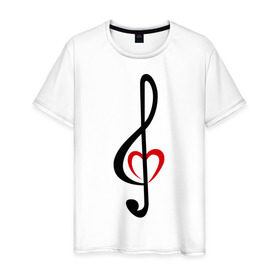 Мужская футболка хлопок с принтом Скрипичный ключ сердце в Кировске, 100% хлопок | прямой крой, круглый вырез горловины, длина до линии бедер, слегка спущенное плечо. | музыка | ноты | сердце | скрипичный ключ