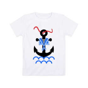 Детская футболка хлопок с принтом морской якорь в Кировске, 100% хлопок | круглый вырез горловины, полуприлегающий силуэт, длина до линии бедер | волны | канат | капитан | катер | корабль | море | моряк | плавание | порт | пристань | река | судоходный | тельняшка