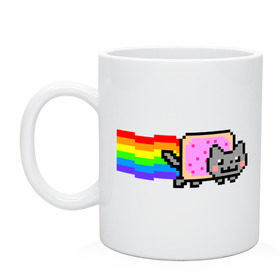 Кружка с принтом Nyan Cat в Кировске, керамика | объем — 330 мл, диаметр — 80 мм. Принт наносится на бока кружки, можно сделать два разных изображения | Тематика изображения на принте: nyan cat | интернет приколы | кошка | нян кэт