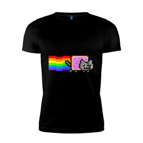 Мужская футболка премиум с принтом Nyan Cat в Кировске, 92% хлопок, 8% лайкра | приталенный силуэт, круглый вырез ворота, длина до линии бедра, короткий рукав | nyan cat | интернет приколы | кошка | нян кэт