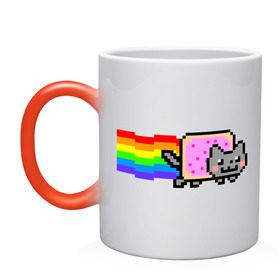 Кружка хамелеон с принтом Nyan Cat в Кировске, керамика | меняет цвет при нагревании, емкость 330 мл | nyan cat | интернет приколы | кошка | нян кэт