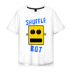 Мужская футболка хлопок Oversize с принтом SHUFFLE BOT в Кировске, 100% хлопок | свободный крой, круглый ворот, “спинка” длиннее передней части | Тематика изображения на принте: shuffle bot | бот | музыка | музыкальный автомат | робот