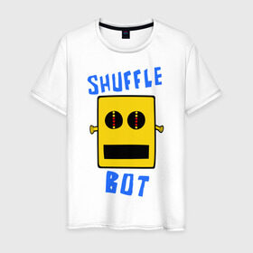Мужская футболка хлопок с принтом SHUFFLE BOT в Кировске, 100% хлопок | прямой крой, круглый вырез горловины, длина до линии бедер, слегка спущенное плечо. | shuffle bot | бот | музыка | музыкальный автомат | робот