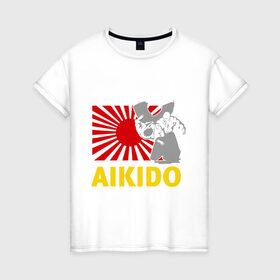 Женская футболка хлопок с принтом Айкидо флаг серый в Кировске, 100% хлопок | прямой крой, круглый вырез горловины, длина до линии бедер, слегка спущенное плечо | айкидо