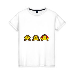 Женская футболка хлопок с принтом три обезьяны в Кировске, 100% хлопок | прямой крой, круглый вырез горловины, длина до линии бедер, слегка спущенное плечо | животные | макаки | обезьяна | обязьяны | шимпонзде
