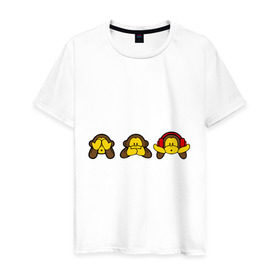 Мужская футболка хлопок с принтом три обезьяны в Кировске, 100% хлопок | прямой крой, круглый вырез горловины, длина до линии бедер, слегка спущенное плечо. | животные | макаки | обезьяна | обязьяны | шимпонзде