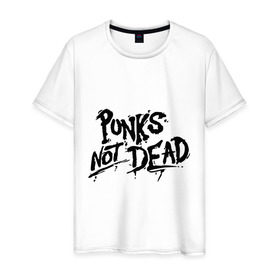 Мужская футболка хлопок с принтом Punks not dead в Кировске, 100% хлопок | прямой крой, круглый вырез горловины, длина до линии бедер, слегка спущенное плечо. | punks | панк | панк не умрет | стиль панк