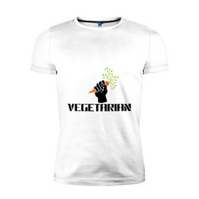 Мужская футболка премиум с принтом Vegetarian (Вегетерианство) в Кировске, 92% хлопок, 8% лайкра | приталенный силуэт, круглый вырез ворота, длина до линии бедра, короткий рукав | vegan | vegetarian | вегетарианец | вегетарианство | морковка | морковь | я вегетарианец