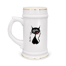 Кружка пивная с принтом Кошка Мяу в Кировске,  керамика (Материал выдерживает высокую температуру, стоит избегать резкого перепада температур) |  объем 630 мл | кот | котенок | котик | кошка | кошка мяу | мяу | черная кошка | черный кот