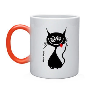 Кружка хамелеон с принтом Кошка Мяу в Кировске, керамика | меняет цвет при нагревании, емкость 330 мл | Тематика изображения на принте: кот | котенок | котик | кошка | кошка мяу | мяу | черная кошка | черный кот
