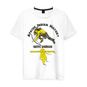 Мужская футболка хлопок с принтом Apache Indian History 3 в Кировске, 100% хлопок | прямой крой, круглый вырез горловины, длина до линии бедер, слегка спущенное плечо. | american | native | америка | апачи | вождь | индеец | индейцы | исторический | история | коренные американцы | перья