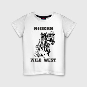 Детская футболка хлопок с принтом riders wild west в Кировске, 100% хлопок | круглый вырез горловины, полуприлегающий силуэт, длина до линии бедер | всадник | дикий запад | ездок | ковбой | лошадь | наездник | револьвер | стрелок | стрелять | техас