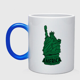 Кружка хамелеон с принтом Америка (America) Толстая статуя свободы в Кировске, керамика | меняет цвет при нагревании, емкость 330 мл | new york | жирная | лишний вес | нью йорк | толстуха