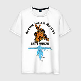 Мужская футболка хлопок с принтом Apache Indian History 2 в Кировске, 100% хлопок | прямой крой, круглый вырез горловины, длина до линии бедер, слегка спущенное плечо. | Тематика изображения на принте: apache | апачи | индеец | индейцы | коренные американцы | краснокожие