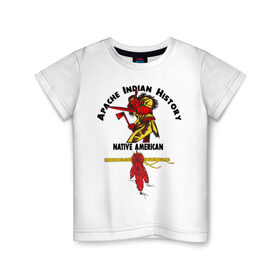 Детская футболка хлопок с принтом Apache Indian History 4 в Кировске, 100% хлопок | круглый вырез горловины, полуприлегающий силуэт, длина до линии бедер | Тематика изображения на принте: apache | апачи | индеец | индейцы | коренные американцы | краснокожие