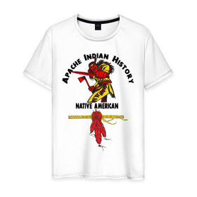 Мужская футболка хлопок с принтом Apache Indian History 4 в Кировске, 100% хлопок | прямой крой, круглый вырез горловины, длина до линии бедер, слегка спущенное плечо. | apache | апачи | индеец | индейцы | коренные американцы | краснокожие