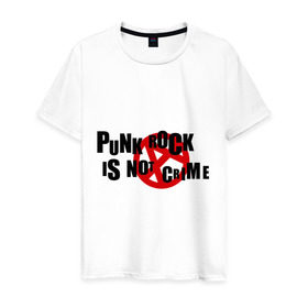 Мужская футболка хлопок с принтом PUNK ROCK IS NOT A CRIME в Кировске, 100% хлопок | прямой крой, круглый вырез горловины, длина до линии бедер, слегка спущенное плечо. | Тематика изображения на принте: is not a crime | punk | punk rock | rock | анархизм | анархия | знак анархии | панк | панк рок | панк рок это не криминал | рок