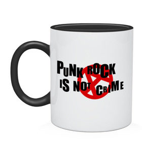 Кружка двухцветная с принтом PUNK ROCK IS NOT A CRIME в Кировске, керамика | объем — 330 мл, диаметр — 80 мм. Цветная ручка и кайма сверху, в некоторых цветах — вся внутренняя часть | is not a crime | punk | punk rock | rock | анархизм | анархия | знак анархии | панк | панк рок | панк рок это не криминал | рок