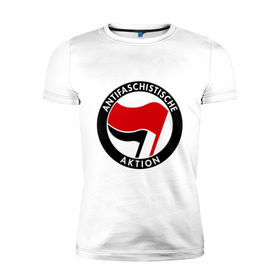 Мужская футболка премиум с принтом Antifa (1) в Кировске, 92% хлопок, 8% лайкра | приталенный силуэт, круглый вырез ворота, длина до линии бедра, короткий рукав | Тематика изображения на принте: antifa | антифа | антифашизм | антифашистское движение | знак антифа | против фашизма | фашизм
