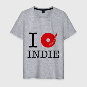 Мужская футболка хлопок с принтом I love Indie в Кировске, 100% хлопок | прямой крой, круглый вырез горловины, длина до линии бедер, слегка спущенное плечо. | i love | i love indie | indie | винил | виниловая пластинка | люблю indie | я люблю | я люблю indie