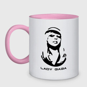 Кружка двухцветная с принтом Gaga в Кировске, керамика | объем — 330 мл, диаметр — 80 мм. Цветная ручка и кайма сверху, в некоторых цветах — вся внутренняя часть | lady gaga | гага | леди gaga | леди гага | лицо леди gaga | лицо леди гага | образ леди гага