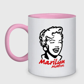 Кружка двухцветная с принтом Marilyn Monroe (Мэрилин Монро) в Кировске, керамика | объем — 330 мл, диаметр — 80 мм. Цветная ручка и кайма сверху, в некоторых цветах — вся внутренняя часть | 