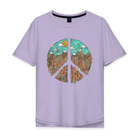 Мужская футболка хлопок Oversize с принтом Мир (Peace) в Кировске, 100% хлопок | свободный крой, круглый ворот, “спинка” длиннее передней части | хиппи