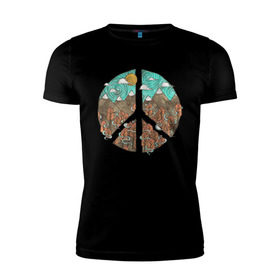 Мужская футболка премиум с принтом Мир (Peace) в Кировске, 92% хлопок, 8% лайкра | приталенный силуэт, круглый вырез ворота, длина до линии бедра, короткий рукав | хиппи