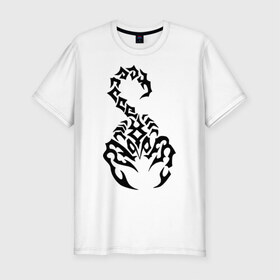 Мужская футболка премиум с принтом Скорпион черный в Кировске, 92% хлопок, 8% лайкра | приталенный силуэт, круглый вырез ворота, длина до линии бедра, короткий рукав | скорпион
